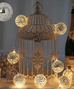 HIER_3730 6FT 10 Warm White Battery Operated Disco Mirror Ball LED String Lights - Dual Mode