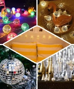 HIER_3730 6FT 15 Color Changing Battery Operated Disco Mirror Ball LED String Lights