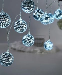 HIER_3720 Chargers & Centerpieces 6FT | 10 Cool White LED Disco Mirror Ball String Lights - Battery Operated
