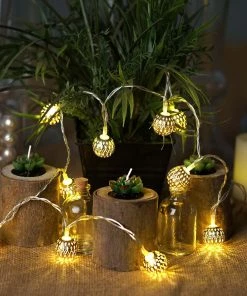 HIER_3730 6FT Gold Moroccan Battery Operated Fairy String Lights With 10 Bright Warm White LEDs