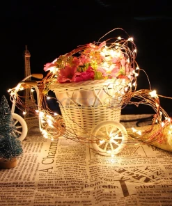 HIER_3730 Chargers & Centerpieces 8FT | LED Fairy String Waterfall Lights | 10 Waterproof Copper Strands | Battery Operated | Warm White 200 LEDs