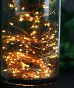 HIER_3730 Chargers & Centerpieces 8FT | LED Fairy String Waterfall Lights | 10 Waterproof Copper Strands | Battery Operated | Warm White 200 LEDs