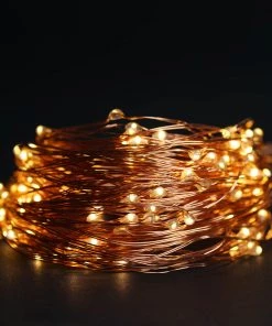 HIER_3730 Chargers & Centerpieces 8FT | LED Fairy String Waterfall Lights | 10 Waterproof Copper Strands | Battery Operated | Warm White 200 LEDs