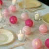 HIER_3730 13FT Cotton Ball String Lights Battery Operated With 20 Warm White LED - Blush | Fuchsia | Pink Chargers & Centerpieces