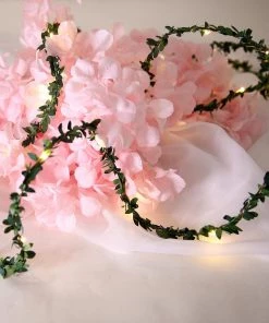 HIER_3730 10FT | 30 LED Green Leaf Garland | Battery Operated Fairy String Lights - White