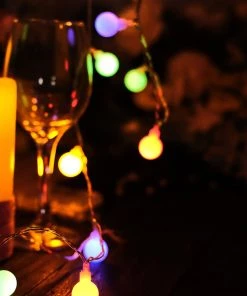 HIER_3720 Chargers & Centerpieces 16ft | 50 Colorful Frosted Bulb Remote Battery LED Fairy String Lights