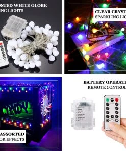 HIER_3720 Chargers & Centerpieces 16ft | 50 Colorful Frosted Bulb Remote Battery LED Fairy String Lights