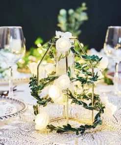 HIER_3720 Chargers & Centerpieces 9FT | 20 LED White Artificial Foam Rose And Lace Flower Garland Vines, Battery Operated Warm White Fairy String Lights