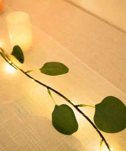 HIER_3720 7FT | 20 LED Artificial Green Eucalyptus Leaf Garland Vines, Battery Operated Fairy String Lights 32 HIER_3720 7FT | 20 LED Artificial Green Eucalyptus Leaf Garland Vines, Battery Operated Fairy String Lights