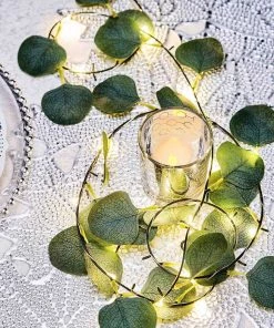 HIER_3720 7FT | 20 LED Artificial Green Eucalyptus Leaf Garland Vines, Battery Operated Fairy String Lights 26 HIER_3720 7FT | 20 LED Artificial Green Eucalyptus Leaf Garland Vines, Battery Operated Fairy String Lights