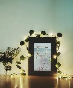 HIER_3720 7FT | 20 LED Artificial Green Eucalyptus Leaf Garland Vines, Battery Operated Fairy String Lights