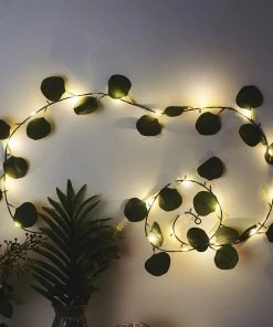 HIER_3720 7FT | 20 LED Artificial Green Eucalyptus Leaf Garland Vines, Battery Operated Fairy String Lights 22 HIER_3720 7FT | 20 LED Artificial Green Eucalyptus Leaf Garland Vines, Battery Operated Fairy String Lights