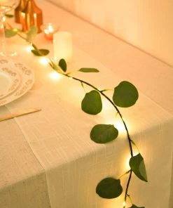 HIER_3720 7FT | 20 LED Artificial Green Eucalyptus Leaf Garland Vines, Battery Operated Fairy String Lights 30 HIER_3720 7FT | 20 LED Artificial Green Eucalyptus Leaf Garland Vines, Battery Operated Fairy String Lights