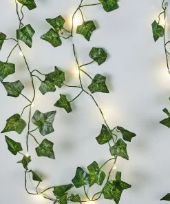 HIER_3720 Chargers & Centerpieces 7FT | Artificial Green Ivy Leaf Garland Vine With LED Battery Operated Fairy String Lights - Warm White