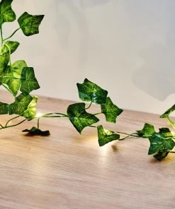 HIER_3720 Chargers & Centerpieces 7FT | Artificial Green Ivy Leaf Garland Vine With LED Battery Operated Fairy String Lights - Warm White