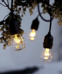 HIER_3720 Chargers & Centerpieces 48FT Waterproof Connectable Hanging Outdoor/Indoor Patio Electric String Lights With 18 Incandescent Warm White S14 Glass Light Bulbs