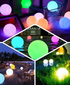 HIER_3740 16” LED Color Cordless Color Changing Floating Pool Lights With Remote - 16 RGB Colors With 4 Color Modes Chargers & Centerpieces