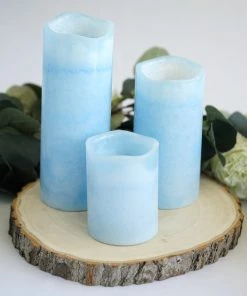 HIER_3720 Chargers & Centerpieces Set Of 3 - Blue Flameless LED Candles, Battery Operated Tea Light - 4"|6"|8"