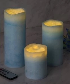 HIER_3720 Chargers & Centerpieces Set Of 3 - Blue Flameless LED Candles, Battery Operated Tea Light - 4