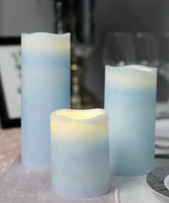 HIER_3720 Chargers & Centerpieces Set Of 3 - Blue Flameless LED Candles, Battery Operated Tea Light - 4"|6"|8"