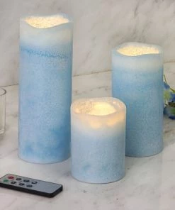 HIER_3720 Chargers & Centerpieces Set Of 3 - Blue Flameless LED Candles, Battery Operated Tea Light - 4