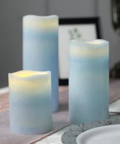 HIER_3720 Chargers & Centerpieces Set Of 3 - Blue Flameless LED Candles, Battery Operated Tea Light - 4