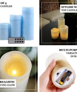 HIER_3720 Chargers & Centerpieces Set Of 3 - Blue Flameless LED Candles, Battery Operated Tea Light - 4