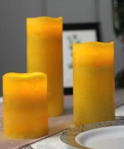 HIER_3720 Chargers & Centerpieces Set Of 3 - Gold Flameless LED Candles, Battery Operated Tea Light - 4"|6"|8"