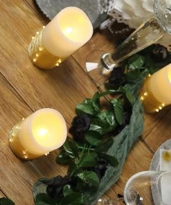 HIER_3720 Set Of 3 | Gold Flameless Candles With LED String Light | Battery Operated LED Pillar Candle Lights With Remote Timer - 4