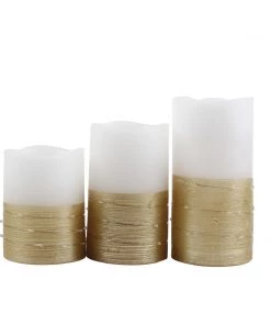 HIER_3720 Set Of 3 | Gold Flameless Candles With LED String Light | Battery Operated LED Pillar Candle Lights With Remote Timer - 4