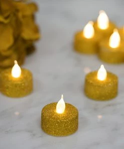 HIER_3720 12 Pack | Gold Glitter Flameless LED Candles | Battery Operated Tea Light Candles Chargers & Centerpieces 28 HIER_3720 12 Pack | Gold Glitter Flameless LED Candles | Battery Operated Tea Light Candles Chargers & Centerpieces