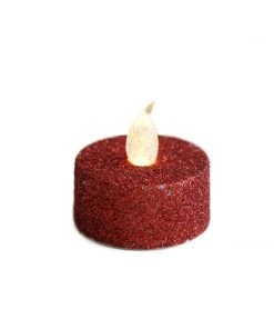 HIER_3720 12 Pack | Red Glitter Flameless LED Candles | Battery Operated Tea Light Candles