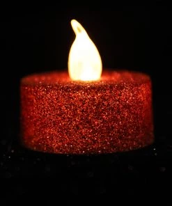 HIER_3720 12 Pack | Red Glitter Flameless LED Candles | Battery Operated Tea Light Candles