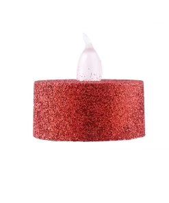 HIER_3720 12 Pack | Red Glitter Flameless LED Candles | Battery Operated Tea Light Candles