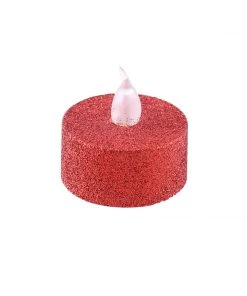 HIER_3720 12 Pack | Red Glitter Flameless LED Candles | Battery Operated Tea Light Candles