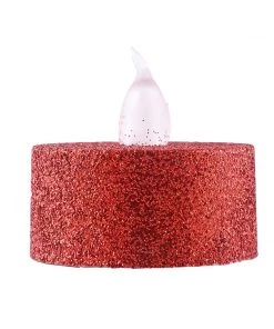 HIER_3720 12 Pack | Red Glitter Flameless LED Candles | Battery Operated Tea Light Candles