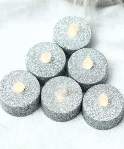 HIER_3720 12 Pack | Silver Glitter Flameless LED Candles | Battery Operated Tea Light Candles Chargers & Centerpieces