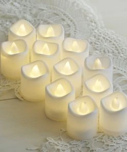 HIER_3720 12 Pack - White Flameless LED Candles - Battery Operated Tea Light Chargers & Centerpieces