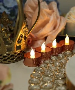 HIER_3720 Chargers & Centerpieces 12 Pack | Metallic Flameless LED Candles | Battery Operated Tea Light Candles | Blush / Rose Gold