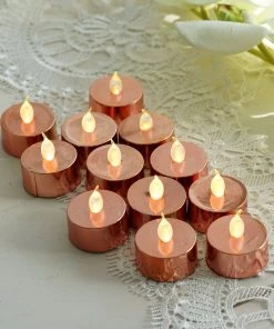 HIER_3720 Chargers & Centerpieces 12 Pack | Metallic Flameless LED Candles | Battery Operated Tea Light Candles | Blush / Rose Gold