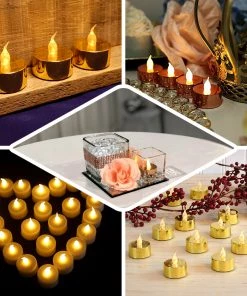 HIER_3720 12 Pack | Metallic Flameless LED Candles | Battery Operated Tea Light Candles | Gold 25 HIER_3720 12 Pack | Metallic Flameless LED Candles | Battery Operated Tea Light Candles | Gold