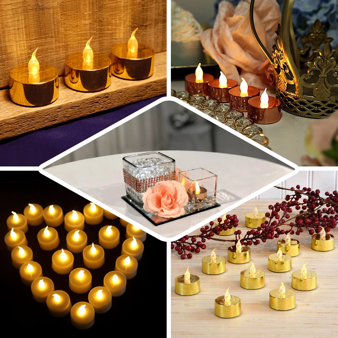 HIER_3720 12 Pack | Metallic Flameless LED Candles | Battery Operated Tea Light Candles | Gold 5 HIER_3720 12 Pack | Metallic Flameless LED Candles | Battery Operated Tea Light Candles | Gold