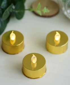 HIER_3720 12 Pack | Metallic Flameless LED Candles | Battery Operated Tea Light Candles | Gold 27 HIER_3720 12 Pack | Metallic Flameless LED Candles | Battery Operated Tea Light Candles | Gold