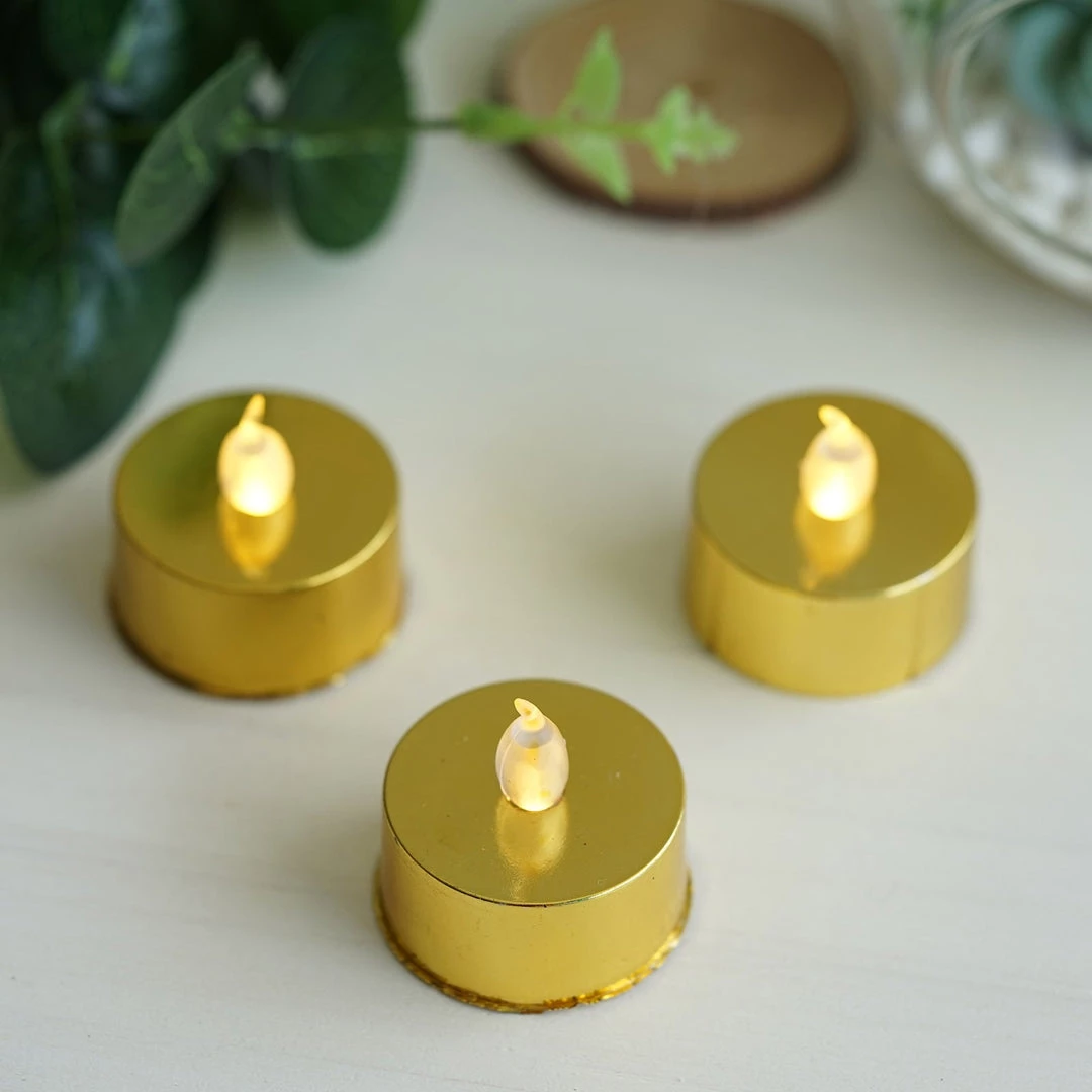 HIER_3720 12 Pack | Metallic Flameless LED Candles | Battery Operated Tea Light Candles | Gold 7 HIER_3720 12 Pack | Metallic Flameless LED Candles | Battery Operated Tea Light Candles | Gold