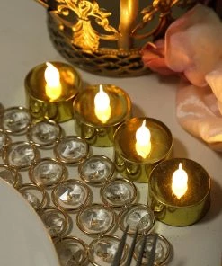 HIER_3720 12 Pack | Metallic Flameless LED Candles | Battery Operated Tea Light Candles | Gold 35 HIER_3720 12 Pack | Metallic Flameless LED Candles | Battery Operated Tea Light Candles | Gold
