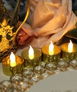 HIER_3720 12 Pack | Metallic Flameless LED Candles | Battery Operated Tea Light Candles | Gold 36 HIER_3720 12 Pack | Metallic Flameless LED Candles | Battery Operated Tea Light Candles | Gold