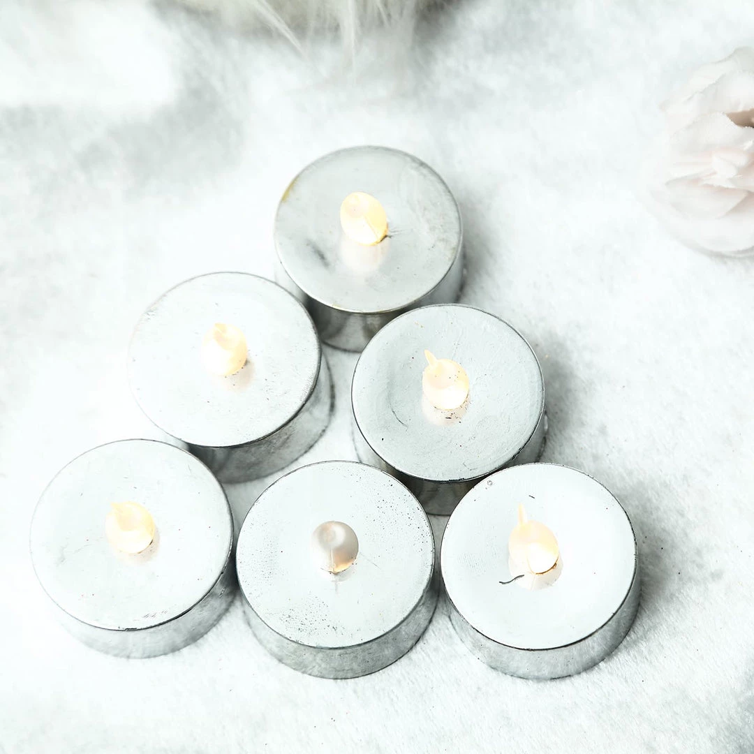 HIER_3720 12 Pack | Metallic Flameless LED Candles | Battery Operated Tea Light Candles | Silver 11 HIER_3720 12 Pack | Metallic Flameless LED Candles | Battery Operated Tea Light Candles | Silver