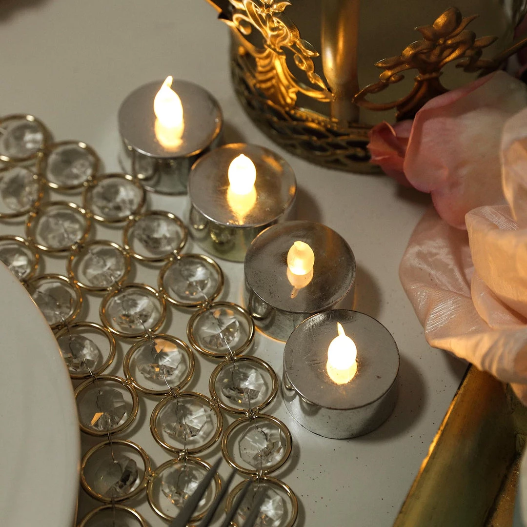HIER_3720 12 Pack | Metallic Flameless LED Candles | Battery Operated Tea Light Candles | Silver 16 HIER_3720 12 Pack | Metallic Flameless LED Candles | Battery Operated Tea Light Candles | Silver