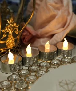 HIER_3720 12 Pack | Metallic Flameless LED Candles | Battery Operated Tea Light Candles | Silver 36 HIER_3720 12 Pack | Metallic Flameless LED Candles | Battery Operated Tea Light Candles | Silver