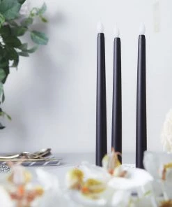 HIER_3710 Chargers & Centerpieces Set Of 3 | 11" Black Flickering Flameless Battery Operated LED Taper Candles 31 HIER_3710 Chargers & Centerpieces Set Of 3 | 11